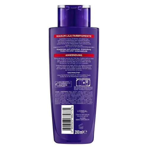 Шампунь для нейтралізації жовтизни мелірованого, освітленого або сивого волосся L'Oreal Paris Elvital Color Glanz Purple Shampoo 200 мл Шампунь для нейтралізації жовтизни мелірованого, освітленого або сивого волосся L'Oreal Paris Elvital Color Glanz Purple Shampoo 200 мл